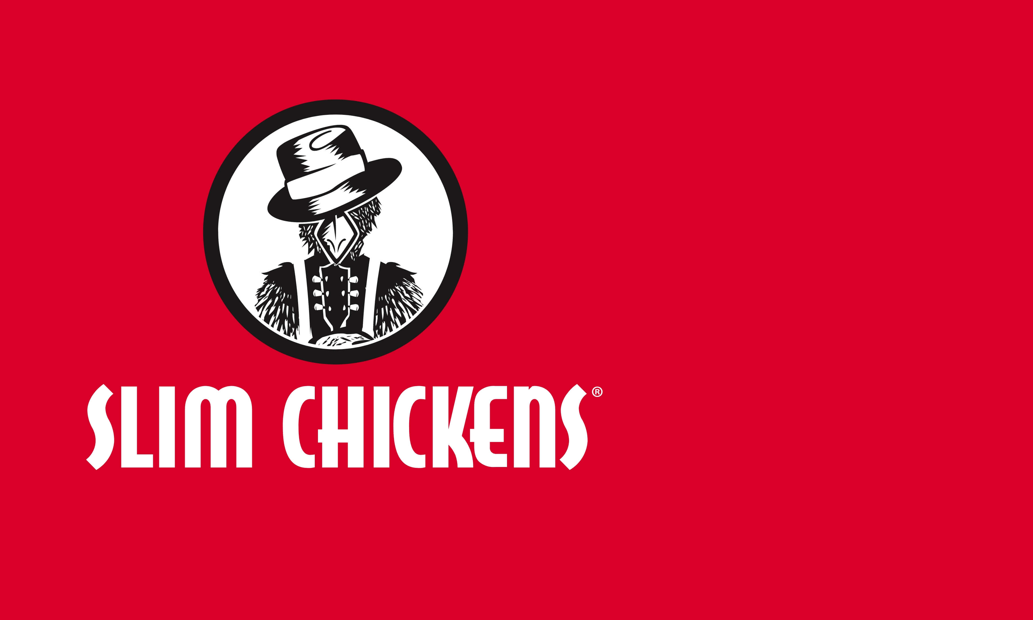 Slim Chickens logo on a red background
