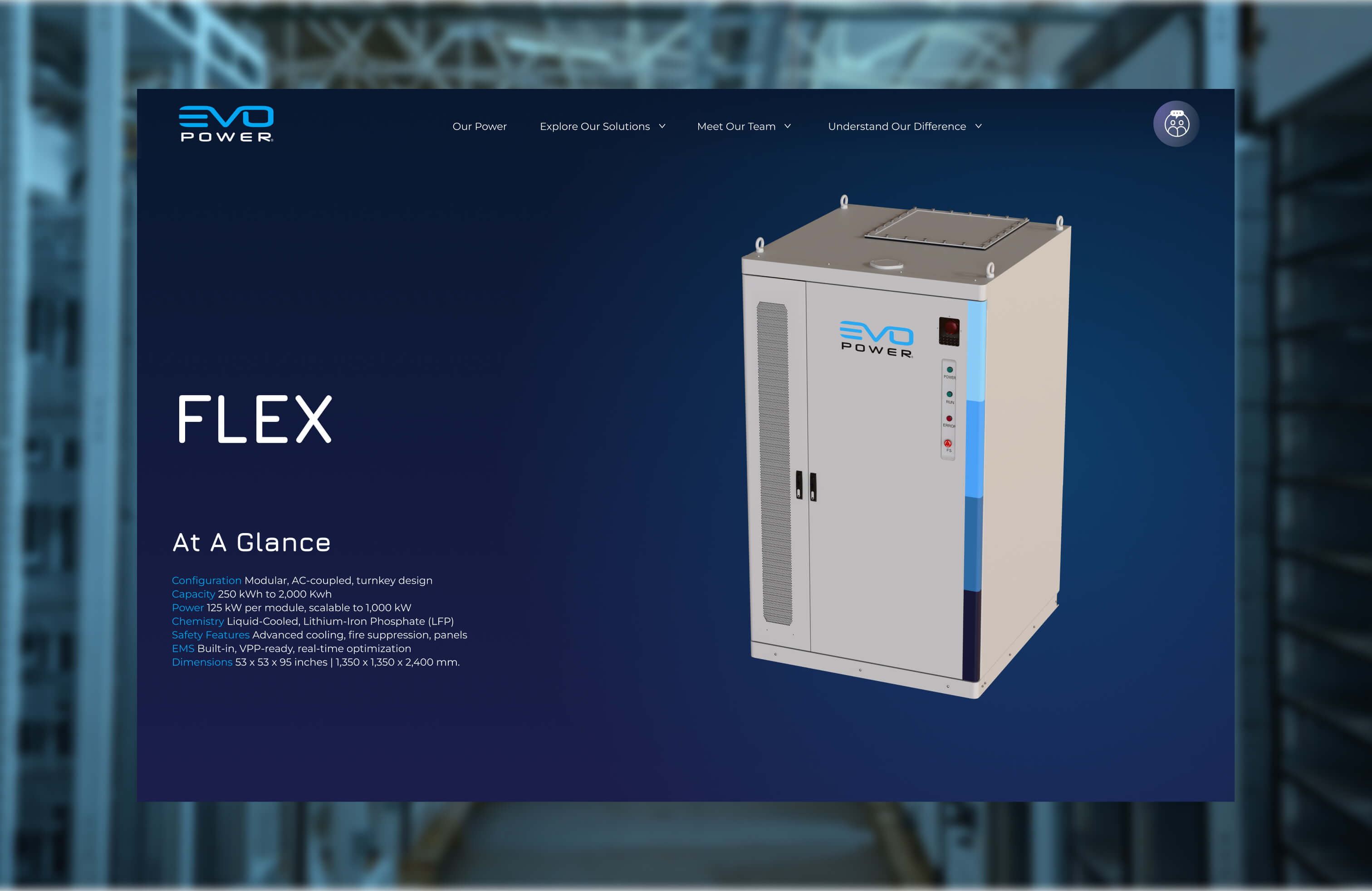 A screenshot of a product page on the EVO Power website.